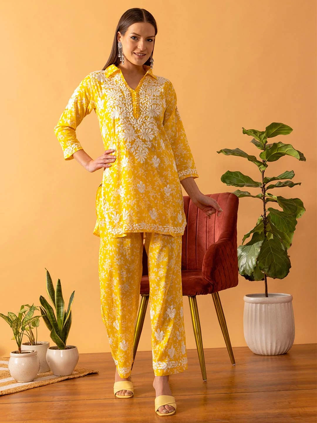 MIRACLE WORKS 阿修羅 9cm イエローバック Ada Floral Printed Yellow Cotton Chikankari Co-Ord Set – Ada Chikan