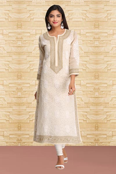 Ada Women's Handmade Pure Cotton Lucknow Chikan Short Kurti 2XS100595 White  : Amazon.in: Fashion