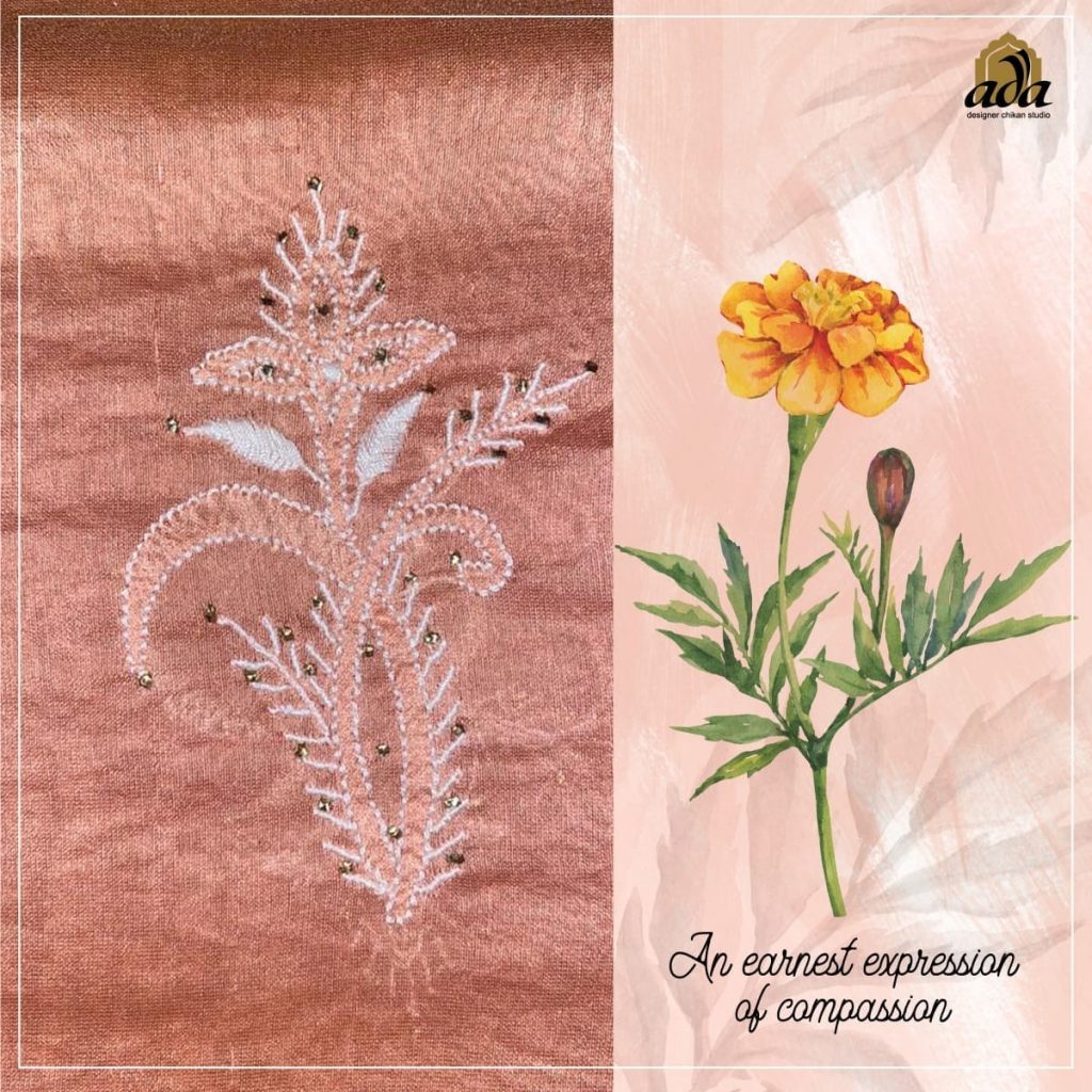 The Marigold Flower pattern of Ada Chikankari compliments your style