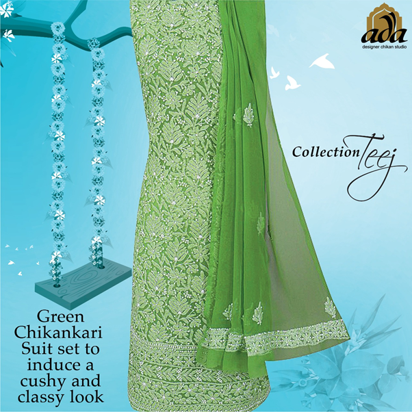Green Chikankai Gota Work Salwar Suit|Shop Chikan Suit Latest Design|Jhakhas-gemektower.com.vn