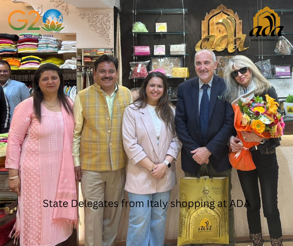 State Guests from Italy shopping at ADA Designer Chikan Studio in Lucknow during G20 Summit