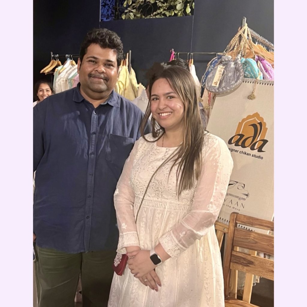 Vartika Punjabi, adachikan.com COO with Master of Weaves Indian designer Gaurang Shah in Hyderabad March 2023.