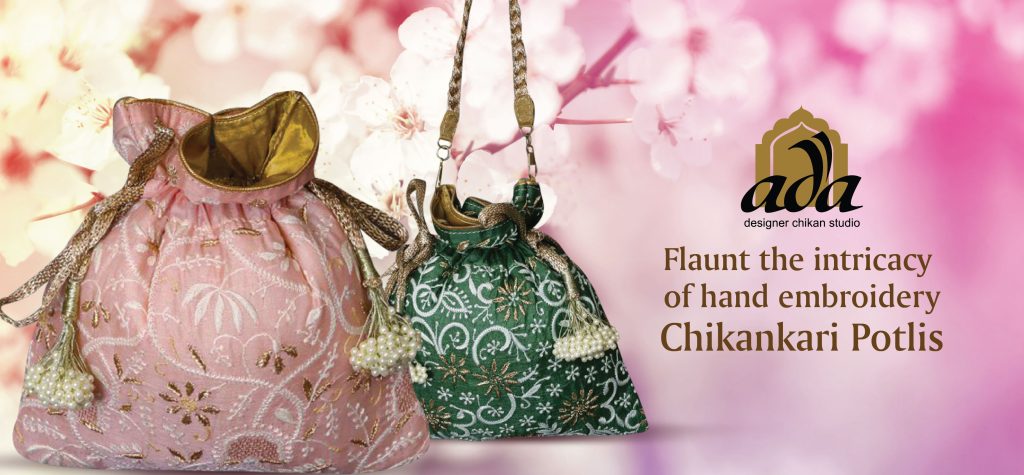Ada Hand Embroidered Baby Pink Cotton Lucknowi Chikankari Potli Bag offers a unique additional touch to any ethnic look. many famous celebrities have been seeing stylings such accessories for their red carpet looks.