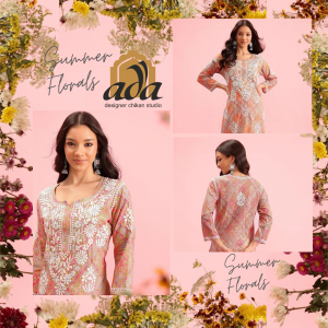 Pink and Red ADA Chikankari Kurtas in Cotton - Summer Florals Collection