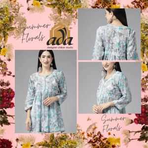 Short and Stylish! Pair these Printed cotton Kurtis with blue denims or white trousers for the perfect day outfit from ADA Chikankari - Summer Florals Collection