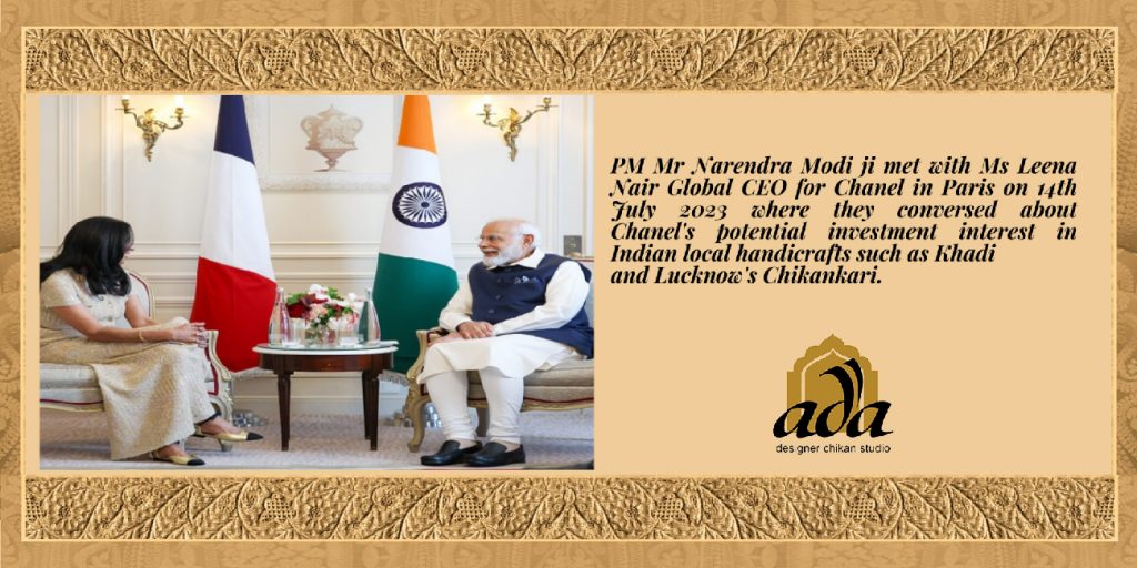 Lucknow Chikan: PM Modi and Chanel CEO Leena Nair Discuss Potential of 'Chikankari' in Global Fashion at Recent Press Conference - Ada Chikan