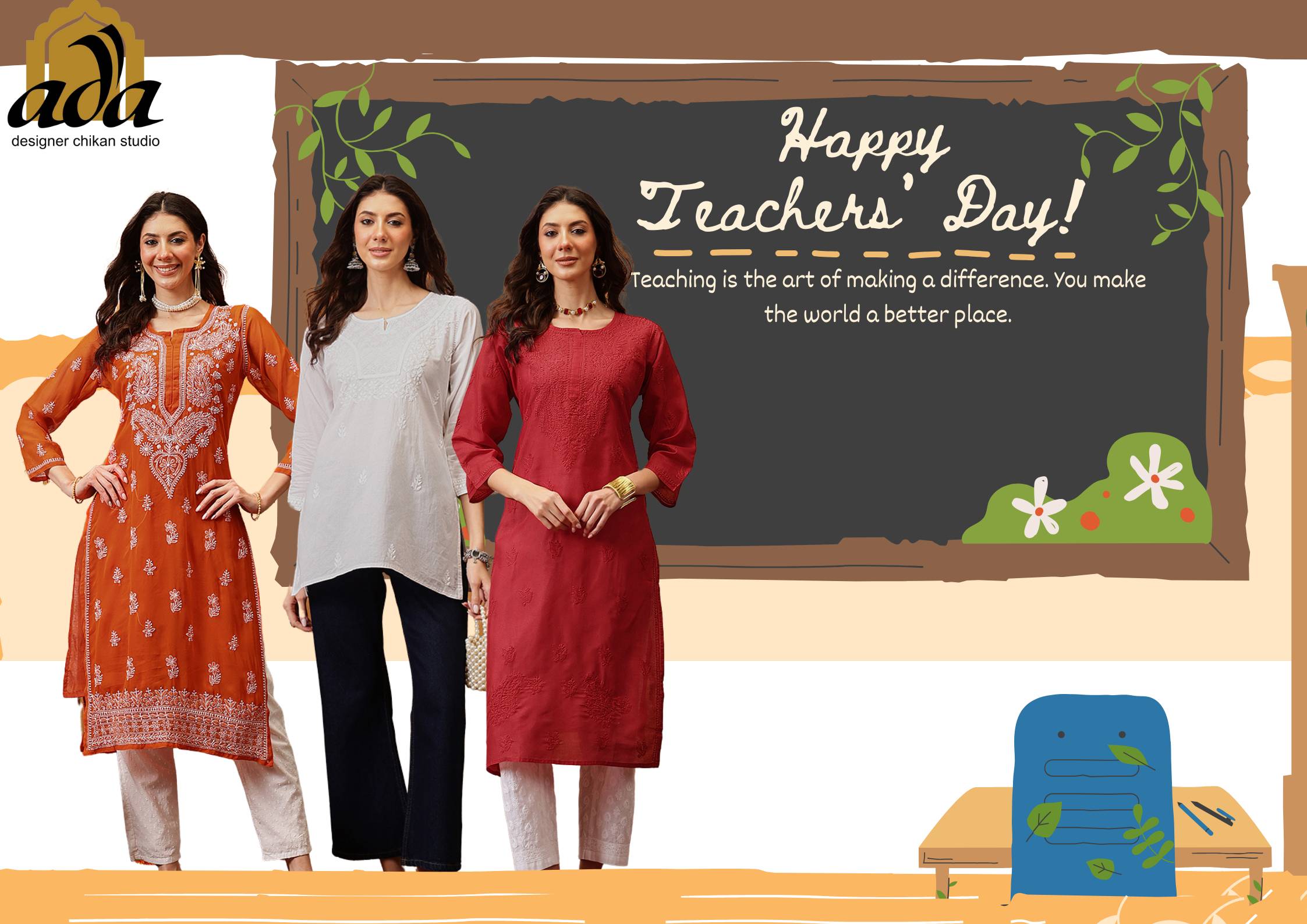 Style yourself in elegant Chikan Apparels this Teacher’s Day