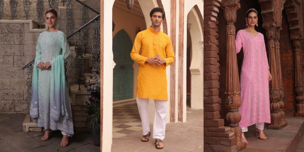 Family Portrait Ready: Coordinated Chikankari Outfits for Wedding Functions
