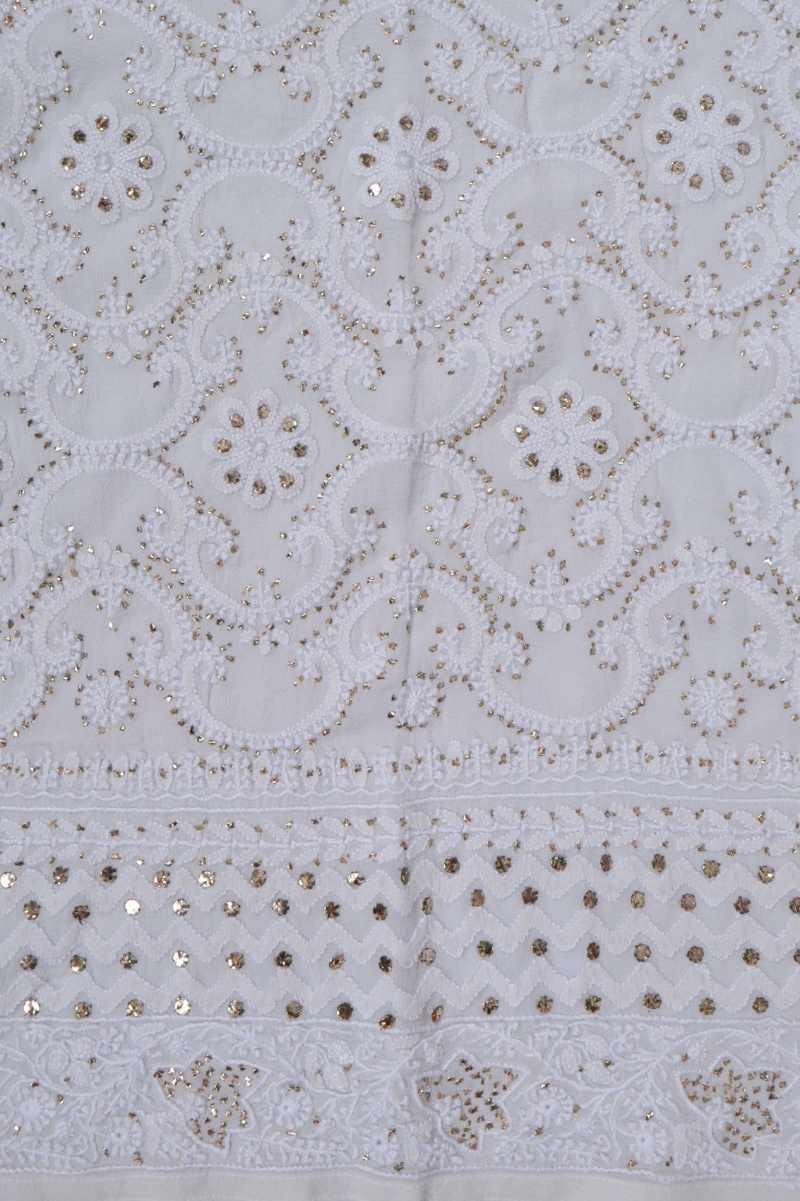 Ada Hand Embroidered Off White Pure Georgette Lucknowi Chikankari Semi-Stitched Anarkali Kurta Dupatta Set With Muqaish Work 01A132506