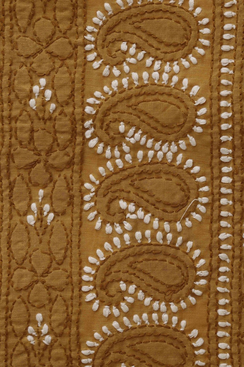 Ada Hand Embroidered Mustard Cotton Lucknowi Chikan Unstitched Suit Piece–A100180