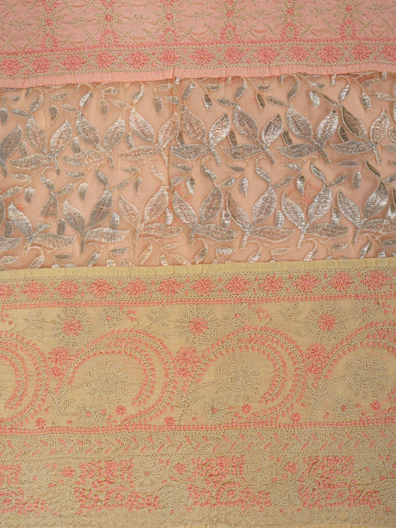 Ada Hand Embroidered Peach Cotton Lucknowi Chikankari Unstitched Suit Piece With Zari Work A466977
