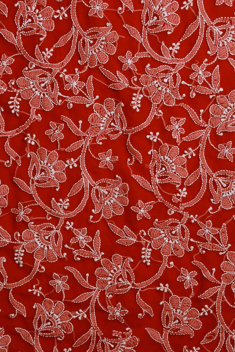 Ada Hand Embroidered Red Georgette Lucknowi Chikankari Saree with Blouse A599654