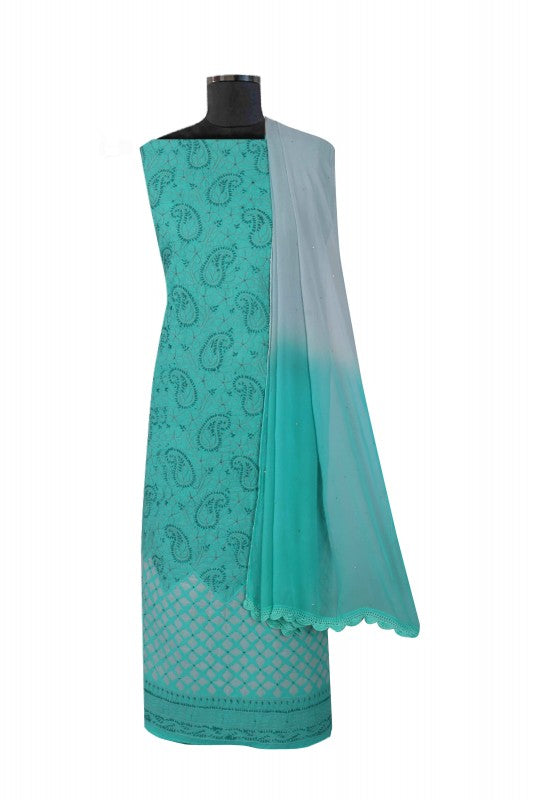 Ada Hand Embroidered Sea Green Cotton Lucknowi Chikankari Unstitched Suit Piece 01A177917