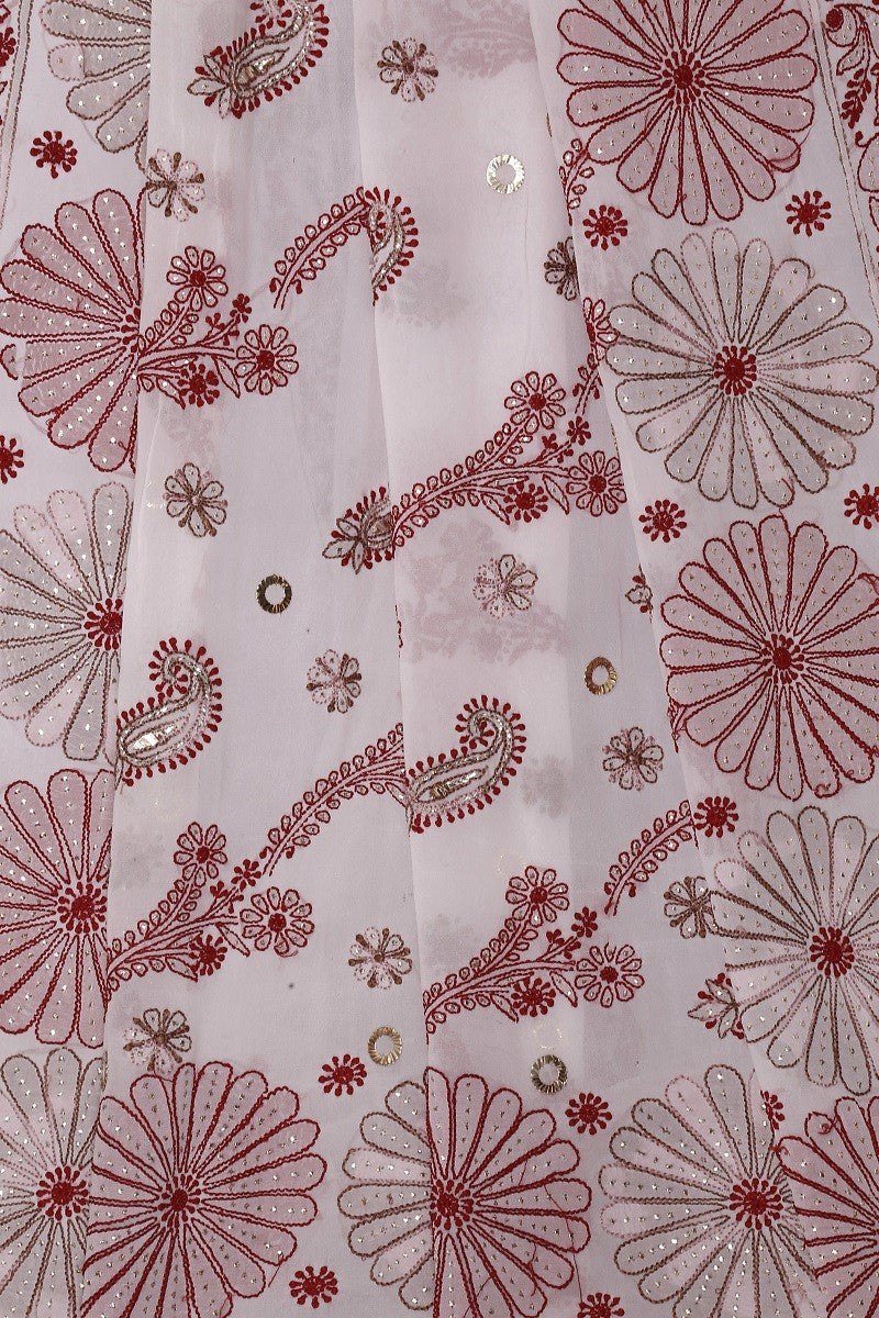 Ada Hand Embroidered White Georgette Lucknowi Chikankari Saree/Blouse With Muqaish Work A407323