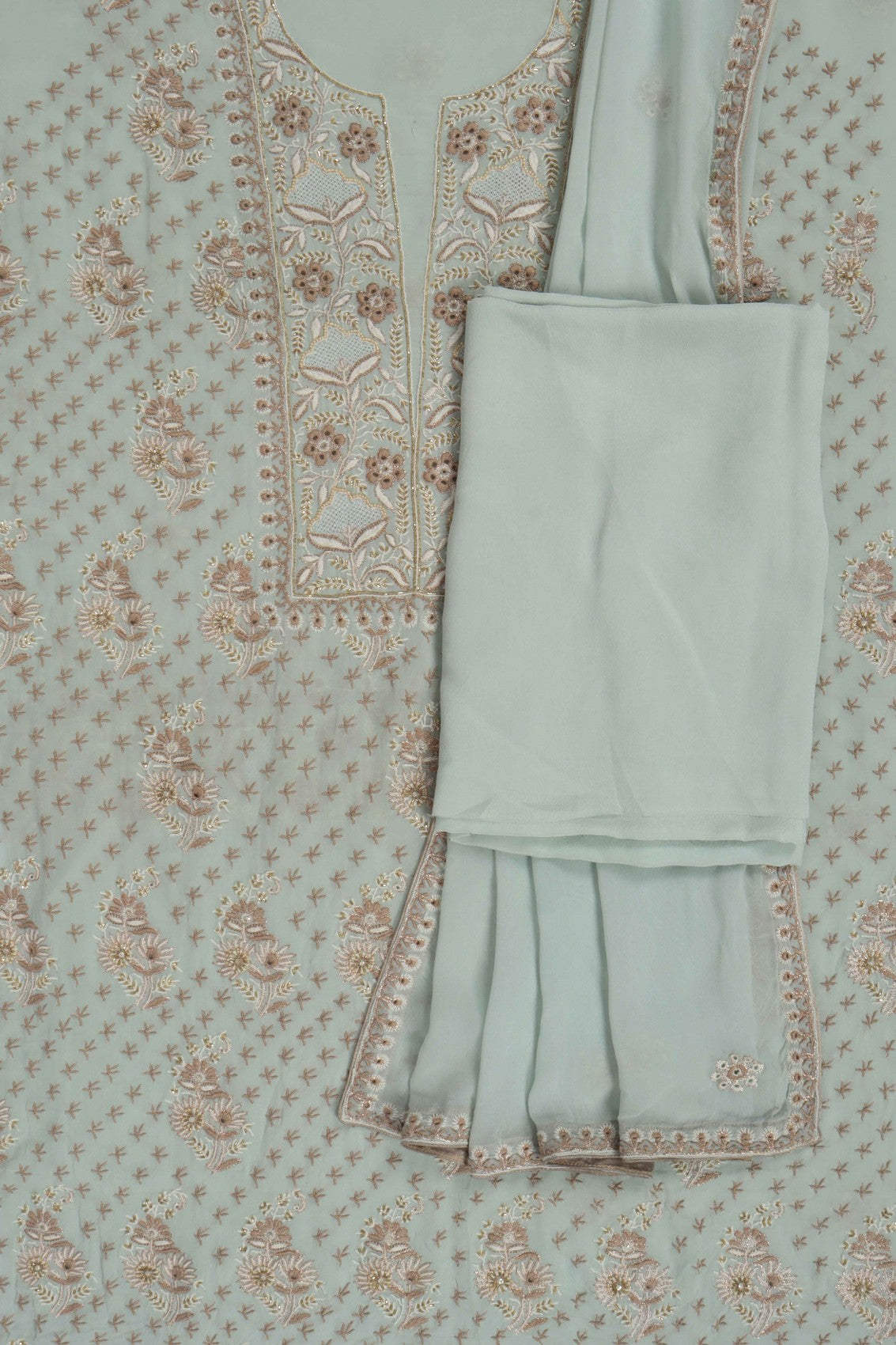 Ada Hand Embroidered Pastel Grey Pure Georgette Lucknowi Chikankari Unstitched Suit Piece With Cutdana Work A178232