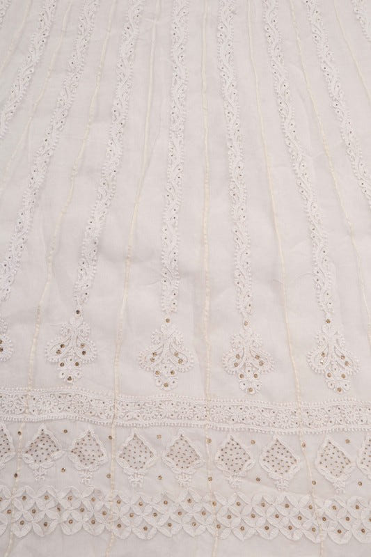 Ada Hand Embroidered White Organza Lucknowi Chikankari Semi-Stitched Anarkali Kurta Dupatta Set With Muqaish Work 01A63789