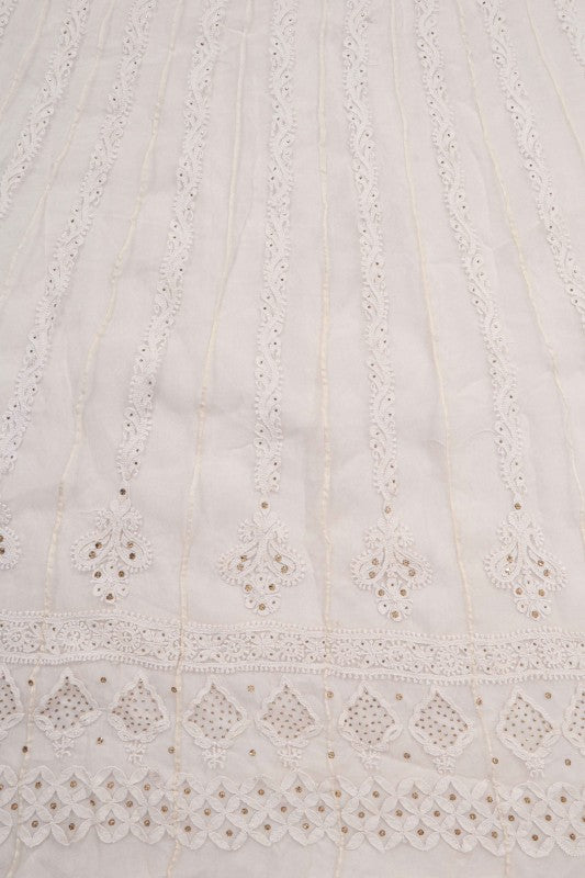 Ada Hand Embroidered White Organza Lucknowi Chikankari Semi-Stitched Anarkali Kurta Dupatta Set With Muqaish Work 01A63789