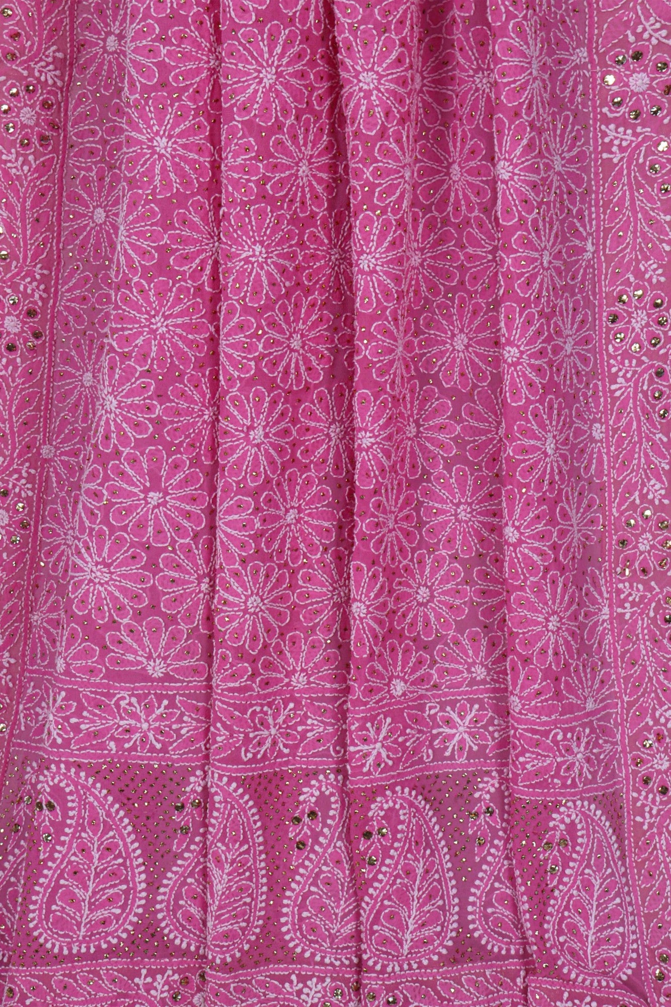 Ada Hand Embroidered Pink Pure Georgette Lucknowi Chikankari Dupatta With Muqaish Work A614824