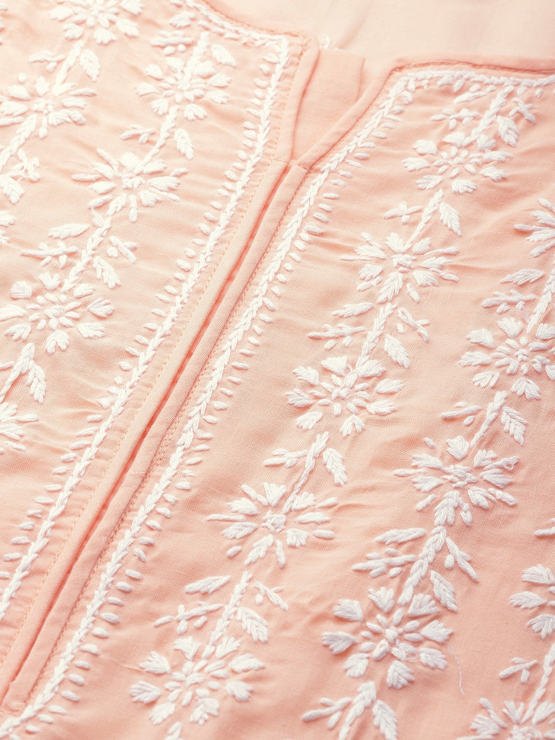 Ada Hand Embroidered Peach Cotton Lucknow Chikankari Straight  Kurta A208062