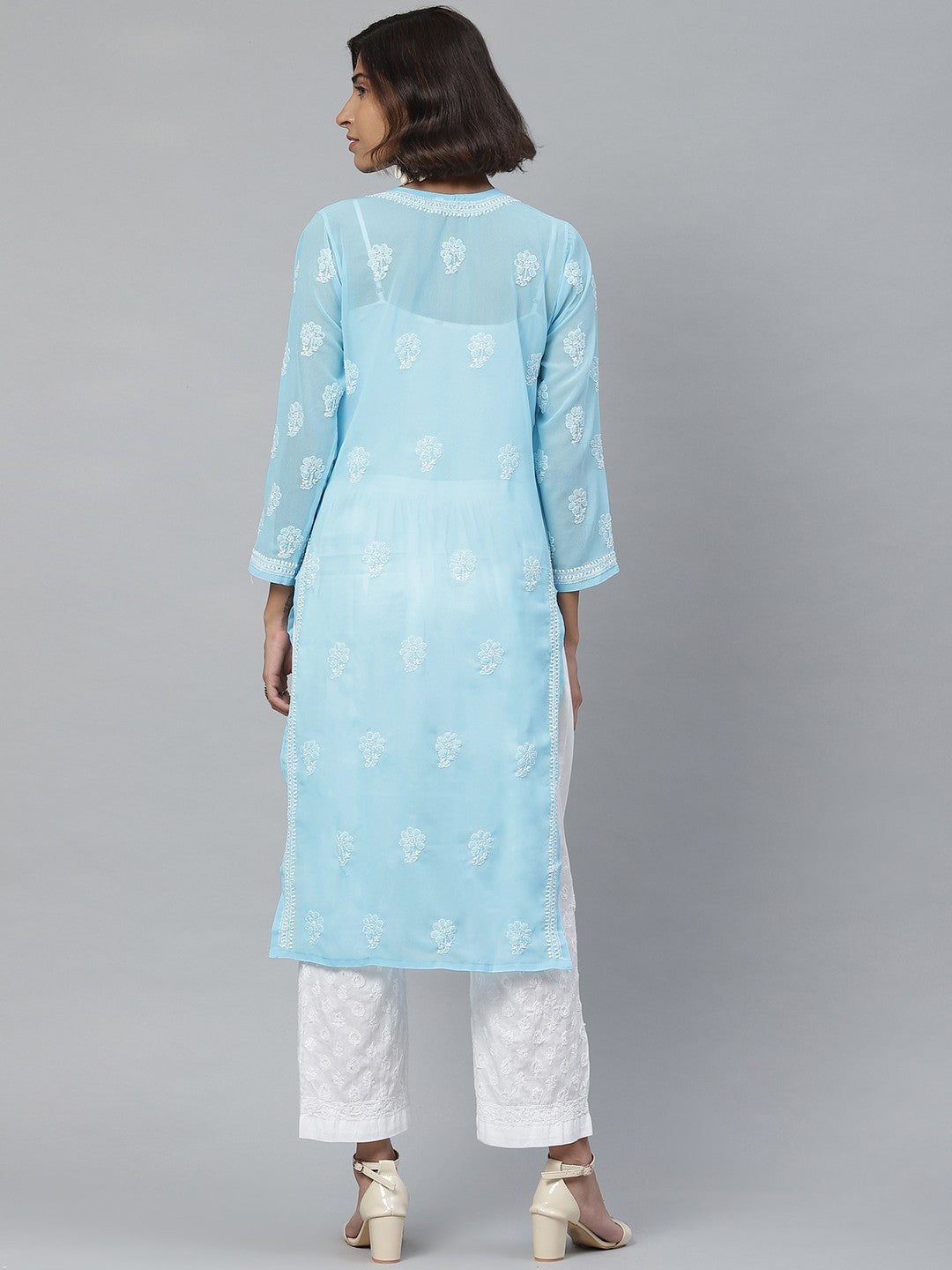 Ada Hand Embroidered Blue Georgette Lucknowi Chikankari Kurta With Palazzo A811124