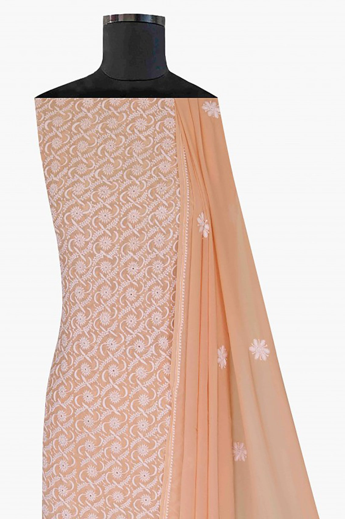 Ada Hand Embroidered Peach Pure Georgette Lucknowi Chikankari Unstitched Suit Piece A171903