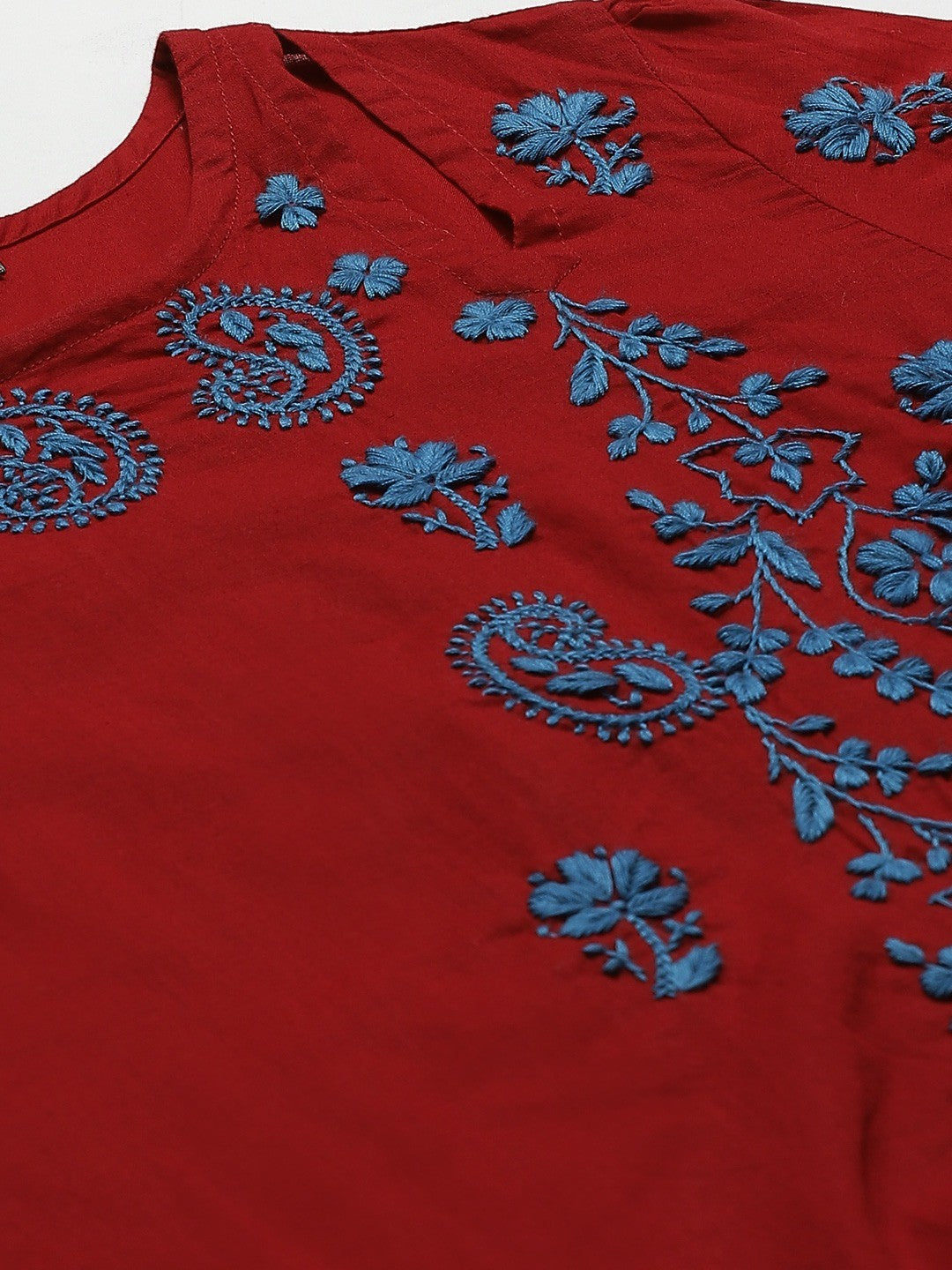 Ada Hand Embroidered Maroon Cotton Lucknowi Chikankari Kurta with Trouser Set A100326