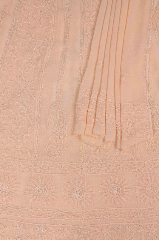 Ada Hand Embroidered Peach Georgette Semi-stitched Anarkali Kurta Dupatta A517247