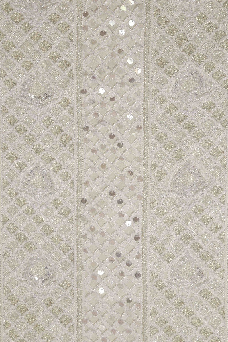 Ada Hand Embroidered White Pure Georgette Lucknowi Chikan Unstitched Kurta Dupatta Set With Pearl & Sequinned Work-01A59013