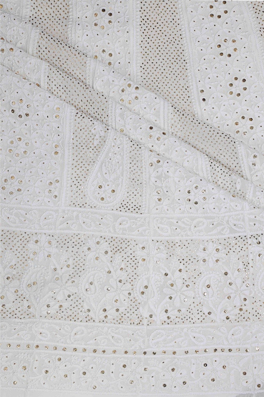 Ada Hand Embroidered White Georgette Semi-stitched Anarkali Kurta Dupatta With Muqaish Work-A614212