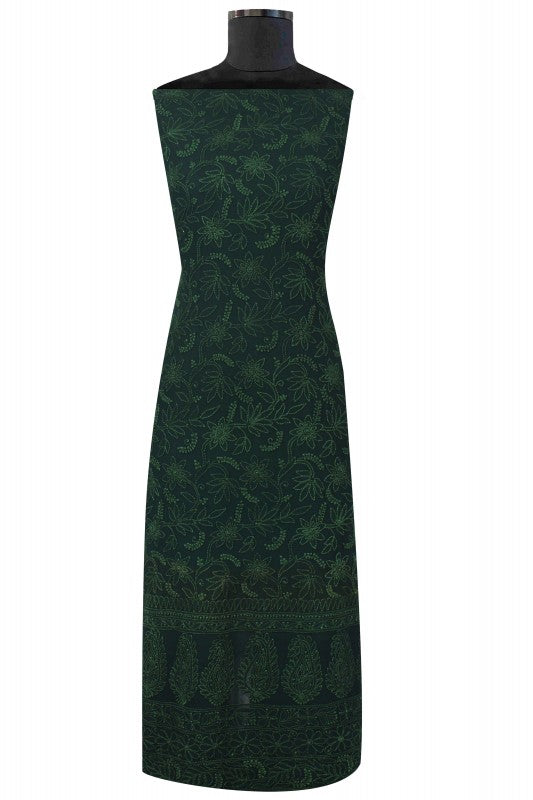 Ada Hand Embroidered Dark Green Georgette Lucknowi Chikan Unstitched Kurta Piece A536658