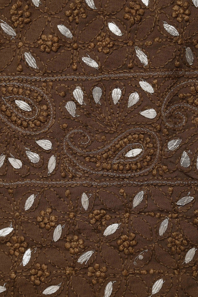 Ada Hand Embroidered Brown Georgette Lucknowi Chikan Unstitched Kurta Dupatta Set With Gota Patti Work- A590960