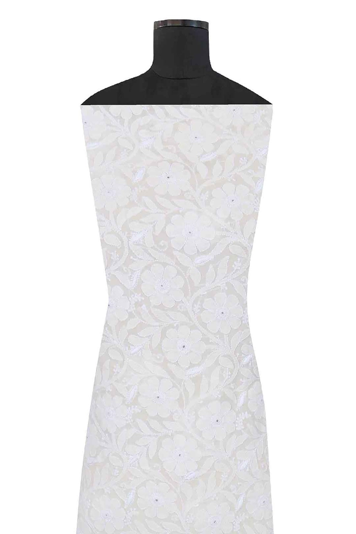Ada Hand Embroidered White Pure Georgette Lucknowi Chikankari Unstitched Kurta Piece 01A160576