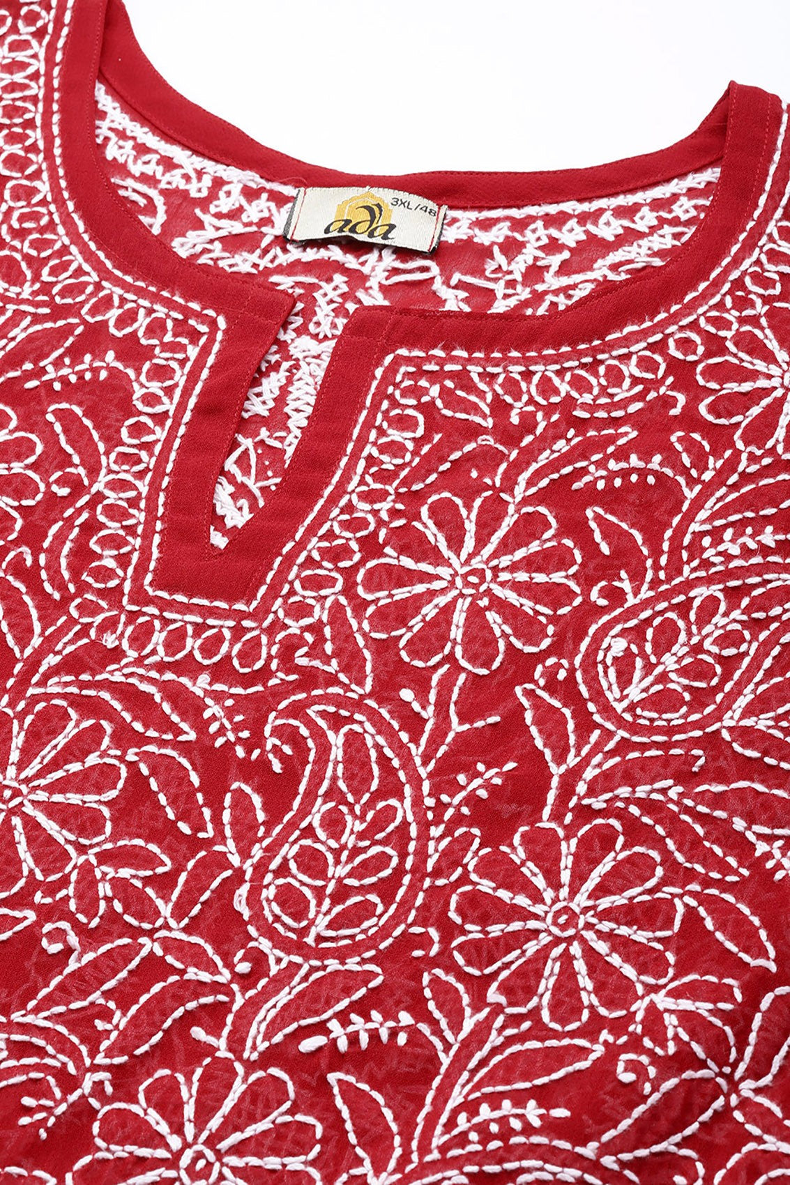 Ada Hand Embroidered Red Georgette Lucknowi Chikankari Straight Kurti A911230