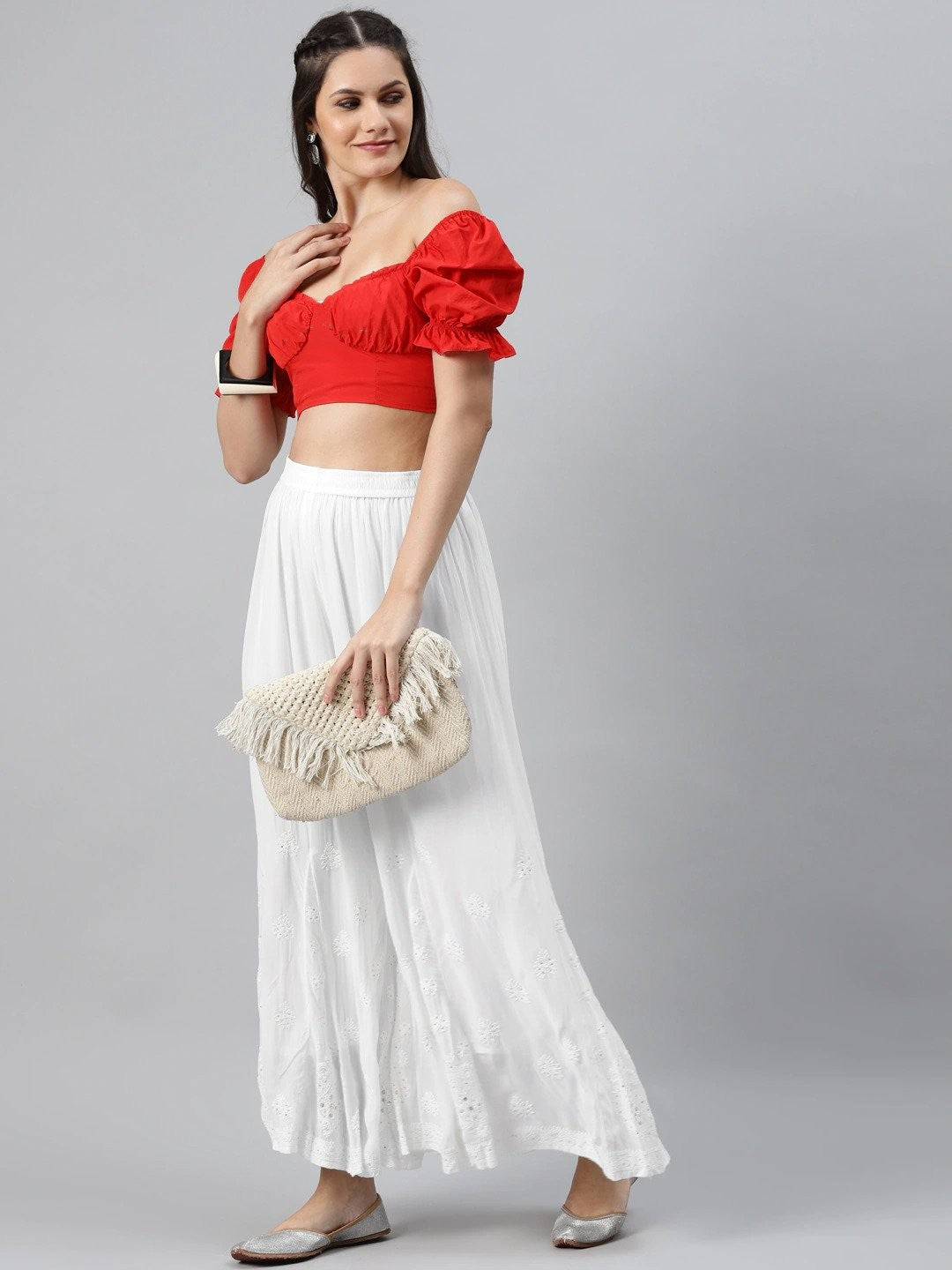 Ada Hand Embroidered White Georgette Lucknowi Chikan Sharara with Muqaish Work A711137
