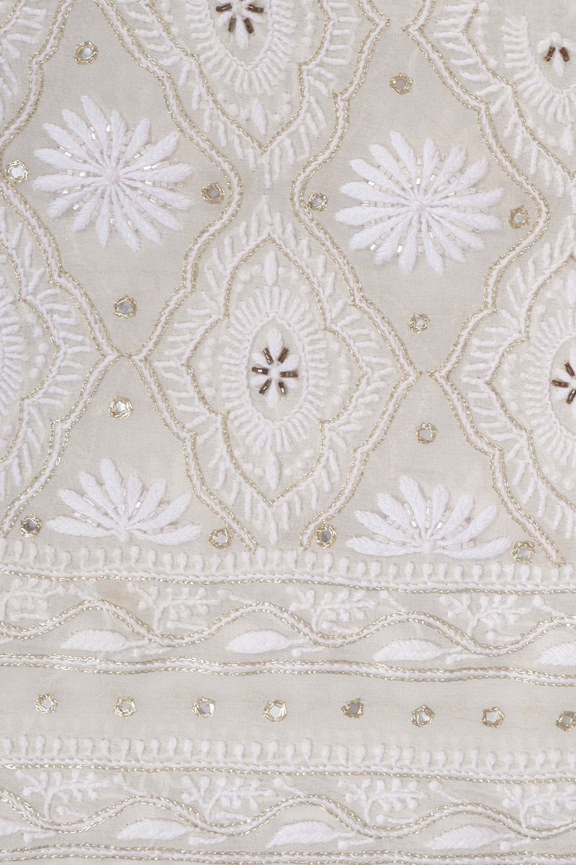 Ada Hand Embroidered White Pure Georgette Lucknowi Chikankari Unstitched Kurta Dupatta Set With Cutdana Work A392440