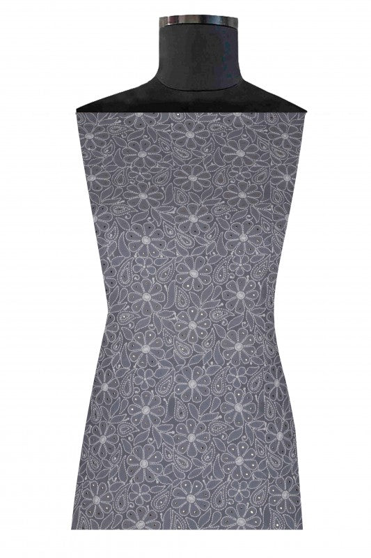 Ada Hand Embroidered Grey Georgette Unstitched Kurta Dupatta Set A526842