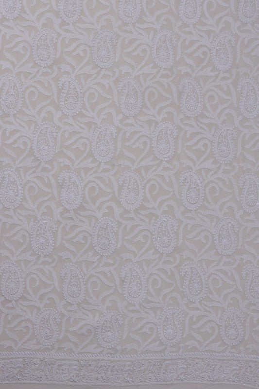 Ada Hand Embroidered White Pure Georgette Lucknowi Chikankari Unstitched Men's Kurta Piece A578478