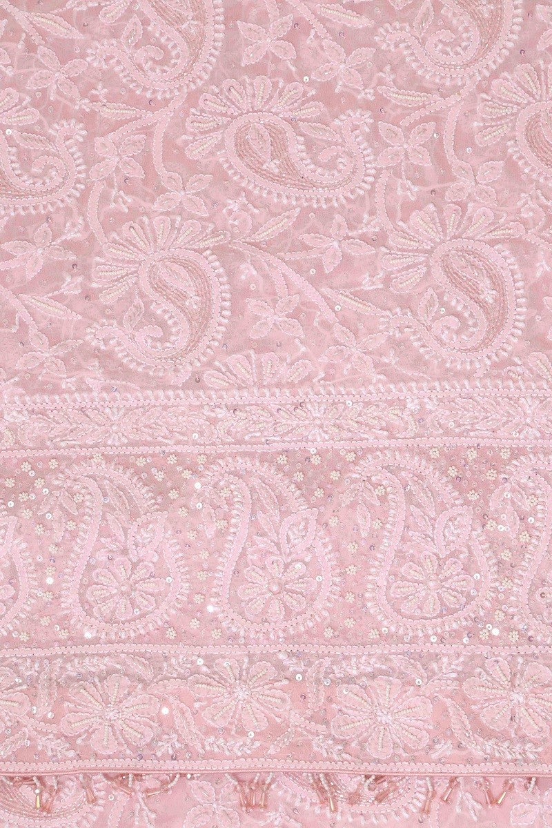 Ada Hand Embroidered Pink Pure Georgette Lucknowi Chikankari Dupatta with Pearl Work - A612181