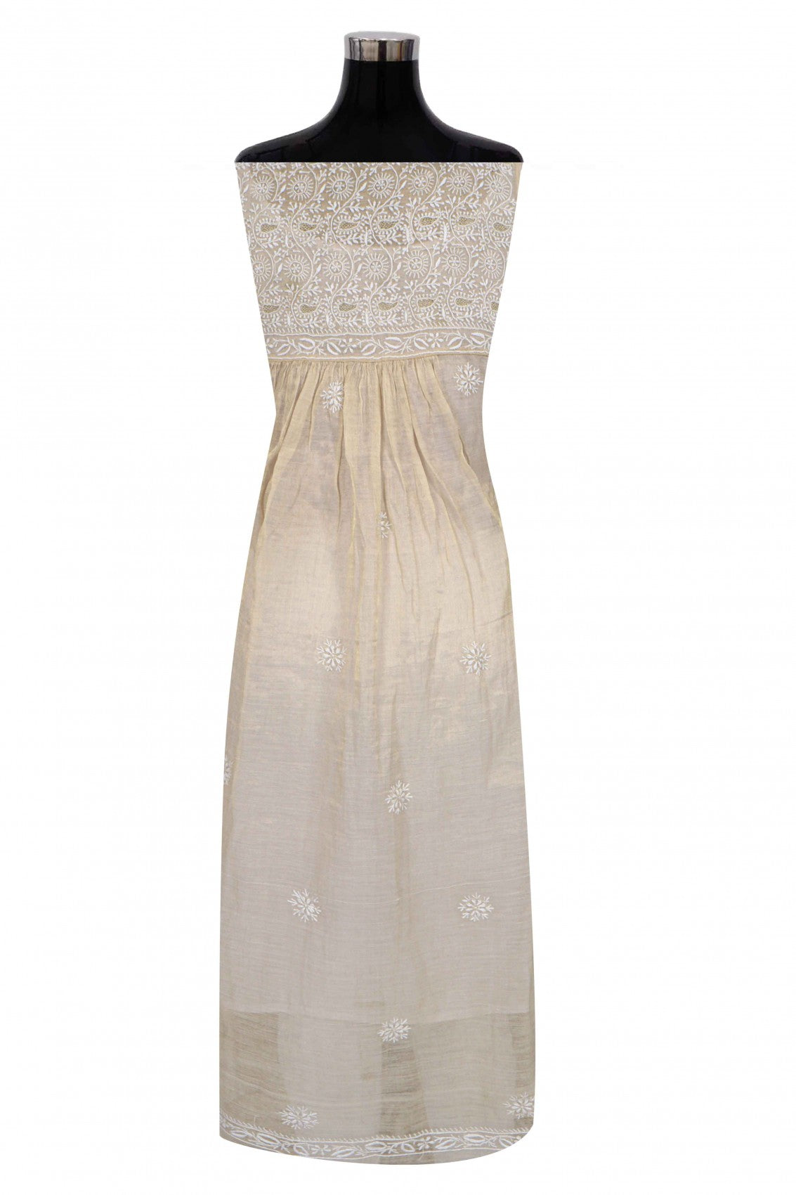 Ada Hand Embroidered Natural Fawn Tissue Lucknowi Chikankari Semi-Stitched Anarkali Kurta Dupatta Set 01A213937