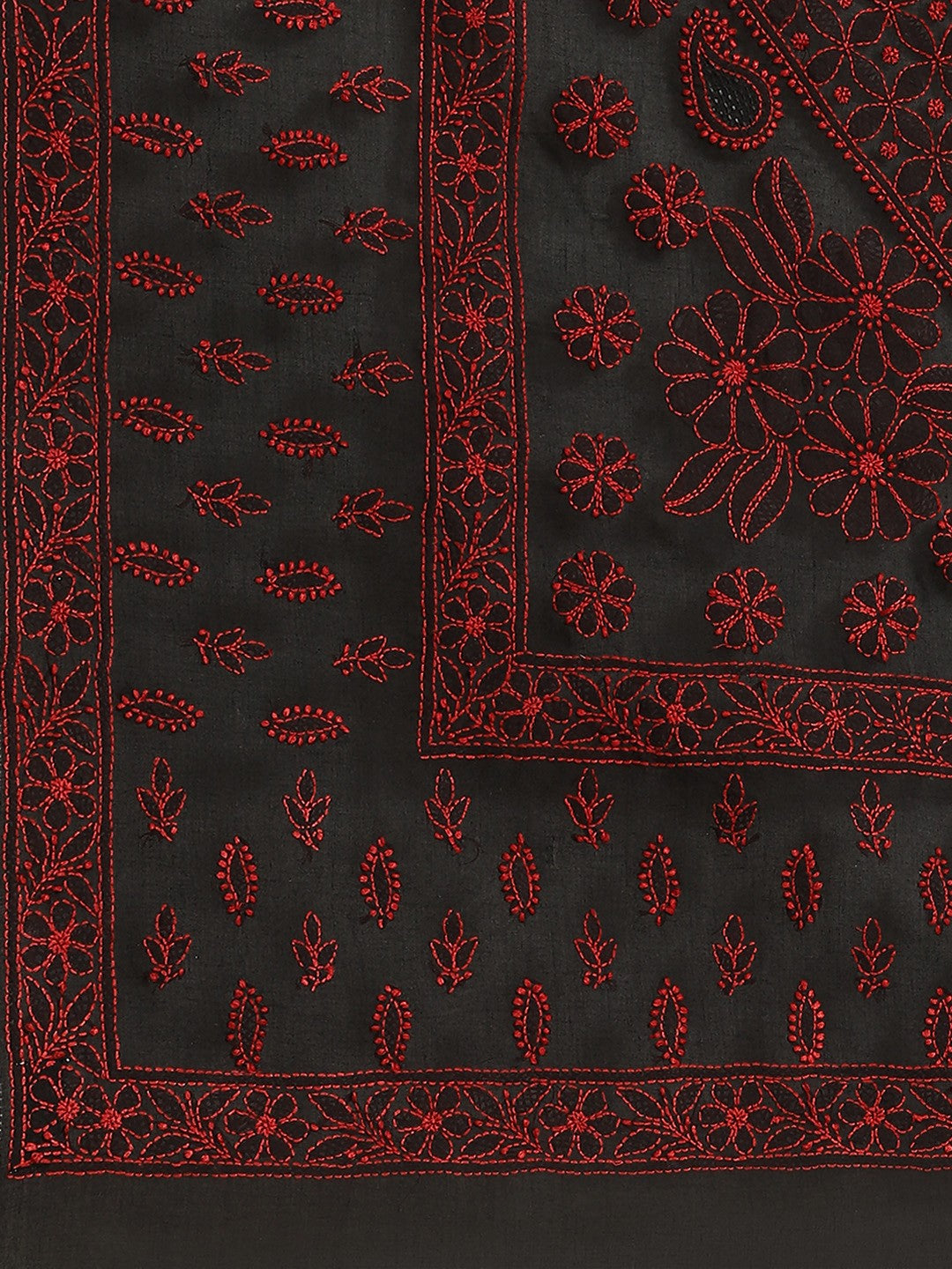 Ada Hand Embroidered Black Cotton Lucknow Chikan Saree With Blouse-A311205