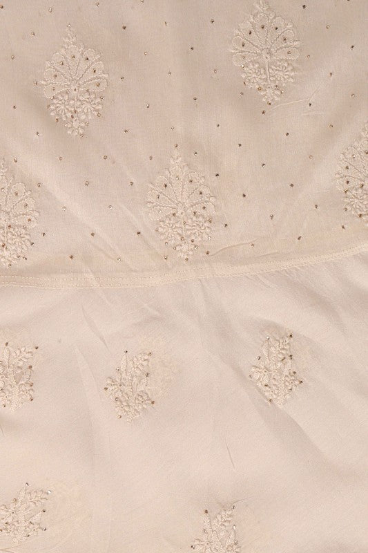Ada Hand Embroidered Cream Chanderi Lucknowi Chikankari Unstitched Kurta Piece With Muqaish Work A597273
