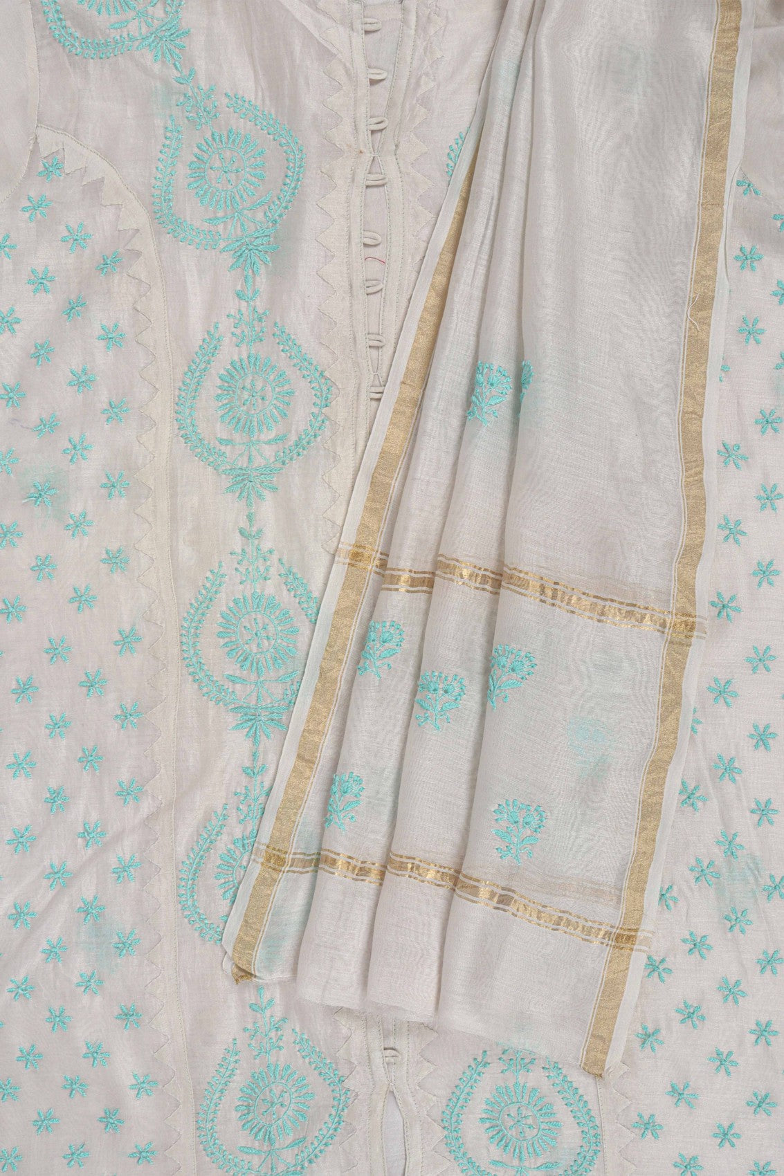 Ada Hand Embroidered Light Grey Chanderi Lucknowi Chikankari Semi-stitched Kurta Dupatta Set A320060