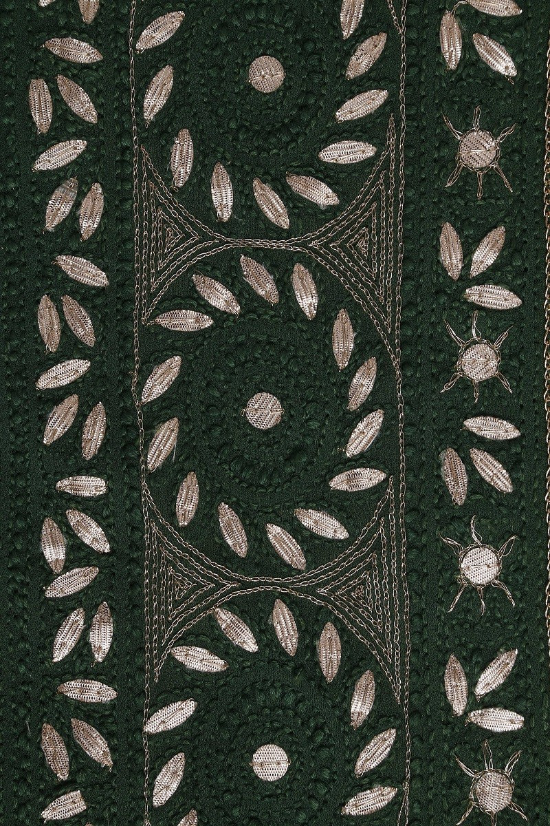 Ada Hand Embroidered Pine Green Georgette Chikan Unstitched Kurta Piece with Gota Patti Work A502121