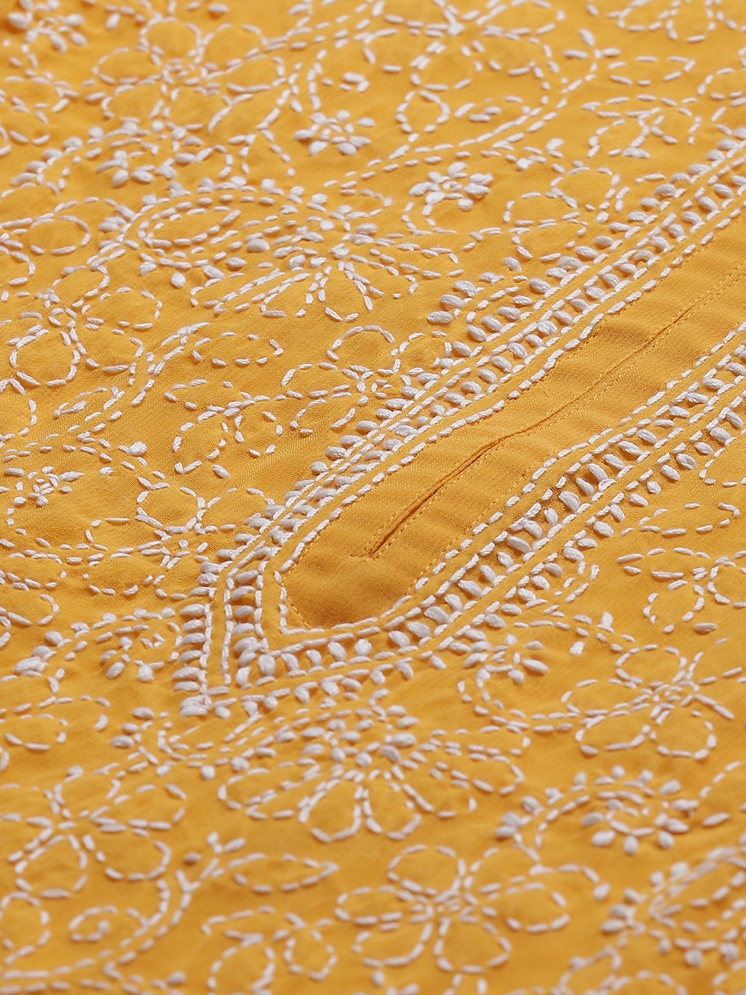 Ada Hand Embroidered Mustard Georgette Lucknowi Chikankari Straight Kurta With Palazzo A811115