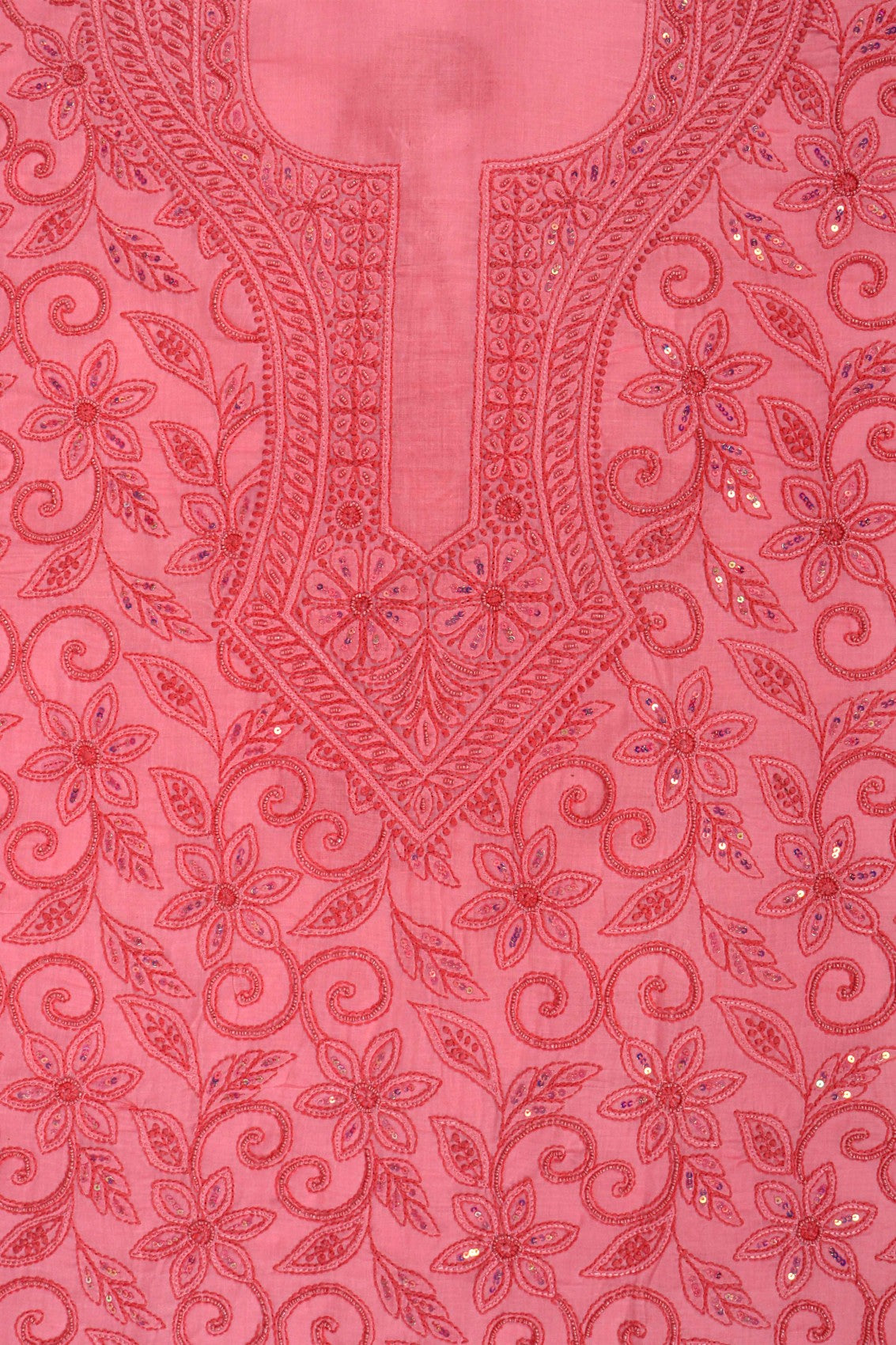 Ada Hand Embroidered Peach Cotton Lucknowi Chikankari Unstitched Suit Piece With Pearl Work 01A209952