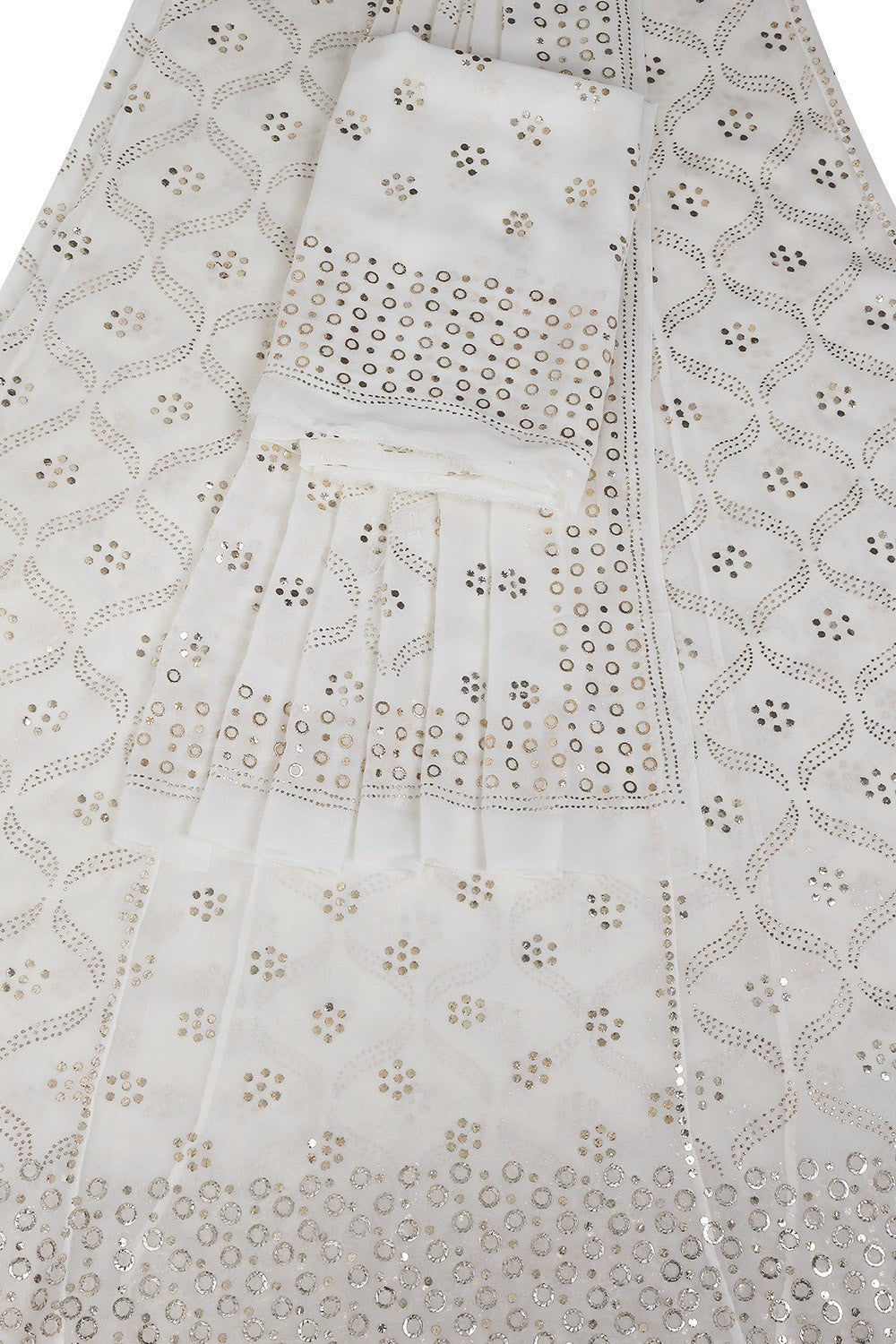 Ada Hand Embroidered White Pure Georgette Lucknowi Chikankari Lehenga Set with Muqaish Work A602582