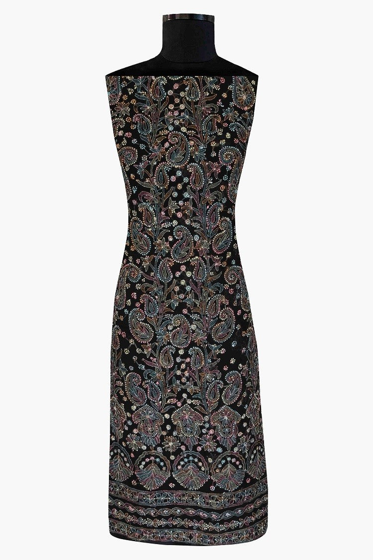 Ada Hand Embroidered Black Georgette Lucknowi Chikan Unstitched Suit Piece A211196