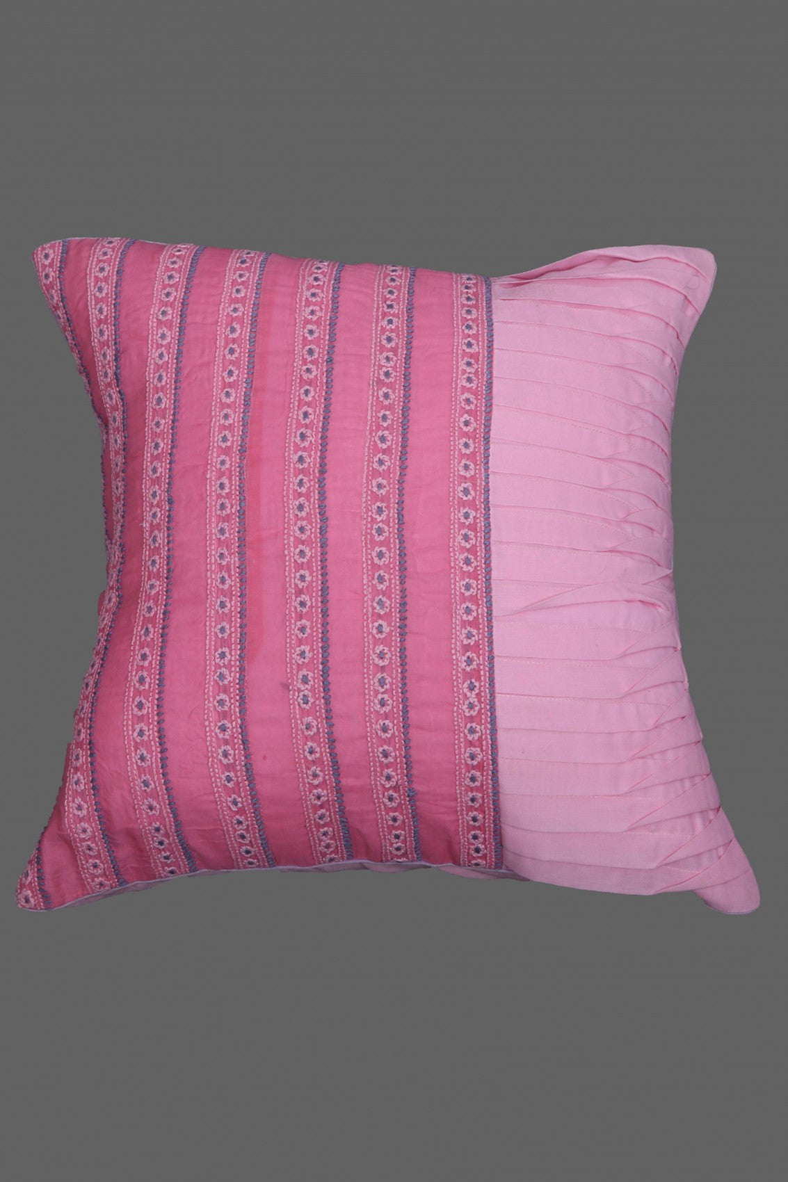 Ada Hand Embroidered Pink Cotton Lucknowi Chikankari Cushion Cover A563348