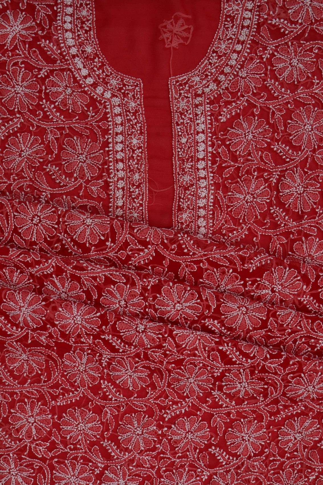 Ada Hand Embroidered Red Georgette Lucknowi Chikan Unstitched Suit Piece A496893