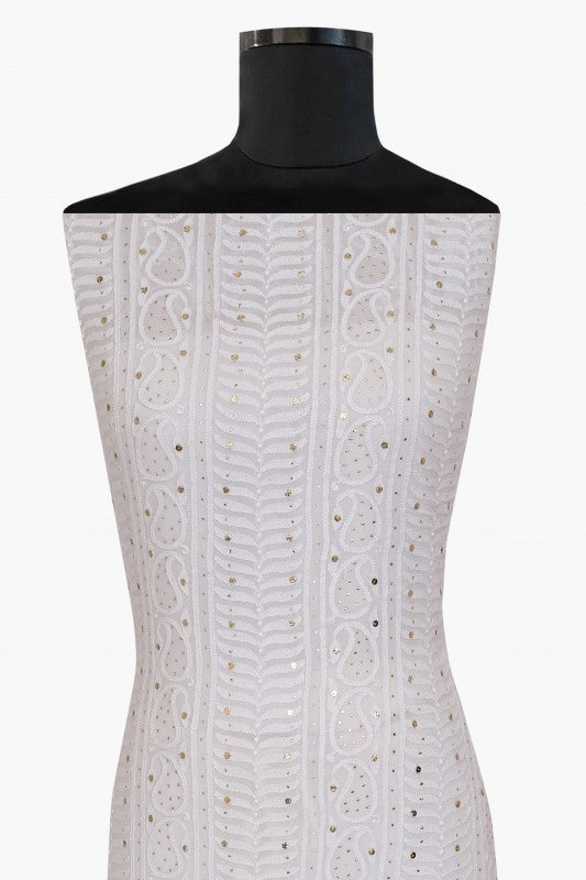 Ada Hand Embroidered White Georgette Chikan Unstitched Kurta Piece With Muqaish Work A501617